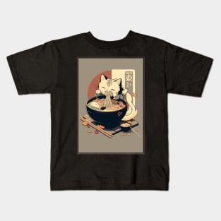 cat eating ramen Kids T-Shirt